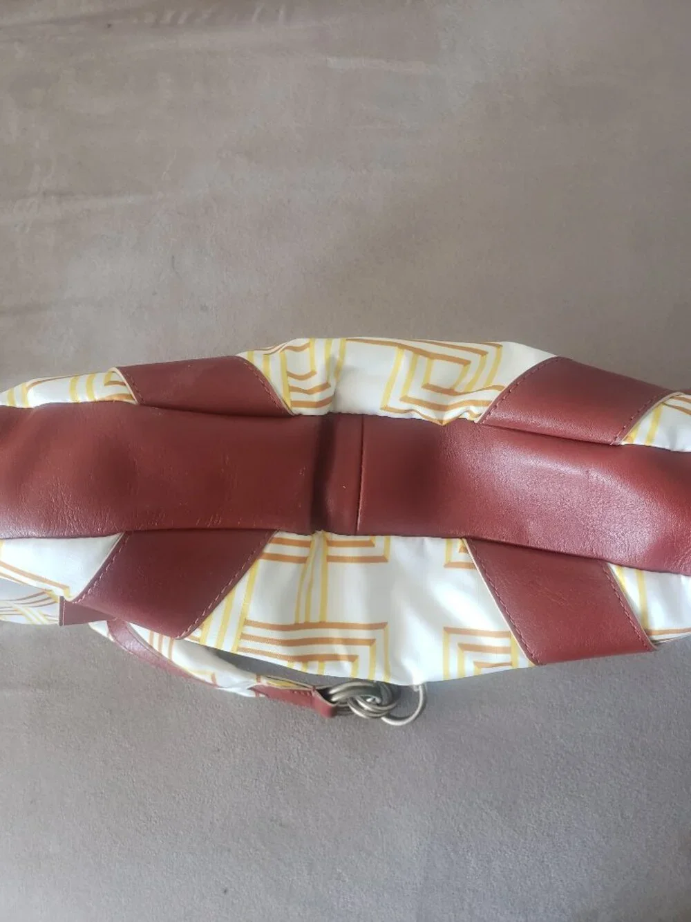 LeSportsac Rare Geometric Hobo Shoulder Bag Yellow Brown White